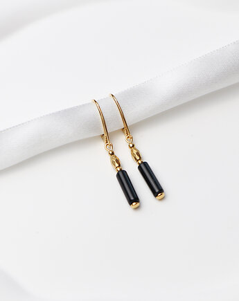 Kolczyki pozłacane - Czarny Turmalin, Hematyt, Bring Biżuteria