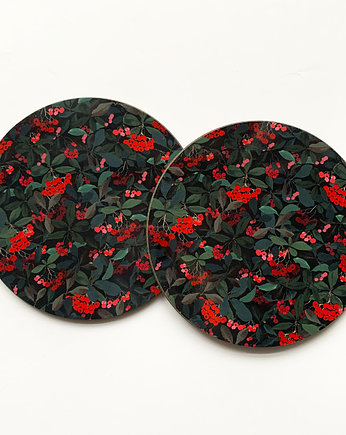 Podkładki pod kubek- Red berries- Zimowe krzewy- Ilustracja, BOSKE