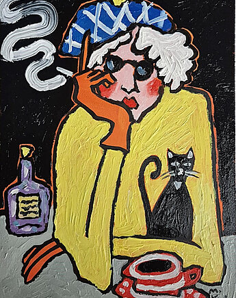 Obraz do salonu babcia sam na sam w ciemną noc, alice oil on canvas