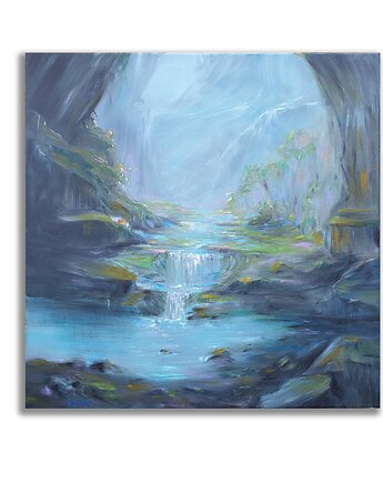 Obraz olejny 50x50 cm Wodospad Pejzaż górski oryginalny autorski, Galeria Alma