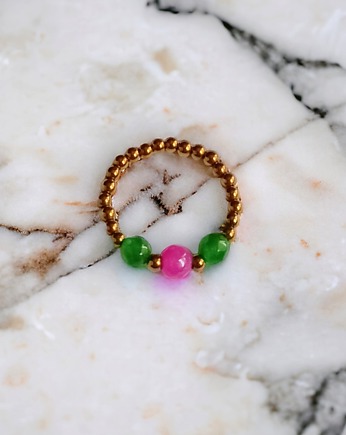 Pierścionek : golden summer II : jadeit, hematyt, kaktusia