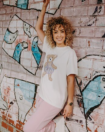 T-shirt oversize Margaret Teddy dla mamy cream, BejbiStory