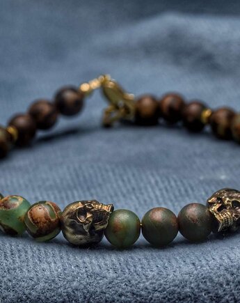 Bransoletka z naturalnych kamieni z czaszeczkami z brązu, Biżuteria z Myśli Odlana