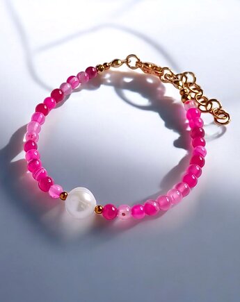 Bransoletka : fuchsia & pearl collection : agat i perła, kaktusia