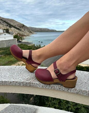 Sandały drewniaki ze skóry i drewna, MKclogs