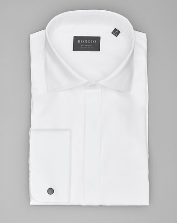 koszula męska bawełna na spinki classic fit biały 00201 164/170 42, BORGIO