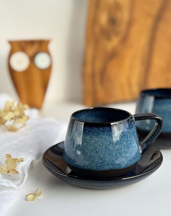 Zestaw dla dwojga - 2 niebieski filiżanki ze spodkami 250 ml - Niebo, Ceramika Tyka