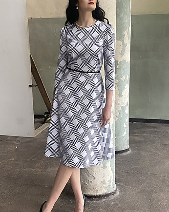 Sukienka midi ecru w kratkę, Kasia Miciak design