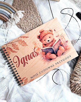 ALBUM NA ZDJĘCIA miś z książką,personalizowany, prezent na Roczek, Chrzest, LOO LOO DREAM