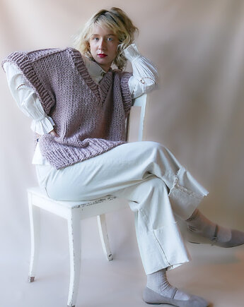 100% Merino sweter kamizelka na drutach, PANAPUFA