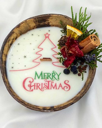 Świeca w kokosie Merry Christmas / Święta prezent, Swiecznikowo
