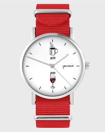 Zegarek - Kawa i wino - czerwony, nylonowy, yenoo