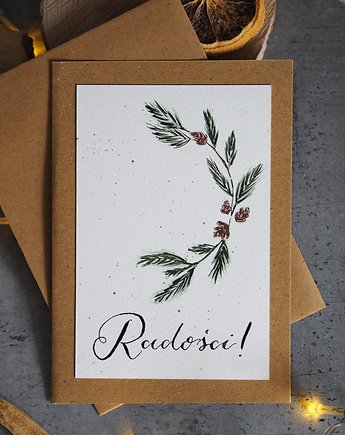 Kartka świąteczna handmade Radości! Modrzew, ładnie piszę pracownia