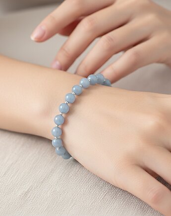 Błękitna, niebieska bransoletka, angelit 8mm, srebro 925, Yamira Art Studio