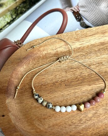 Bransoletka na sznurku Serduszko Hematyt, Agat, Jaspis , Rodonit, LEKA jwlr