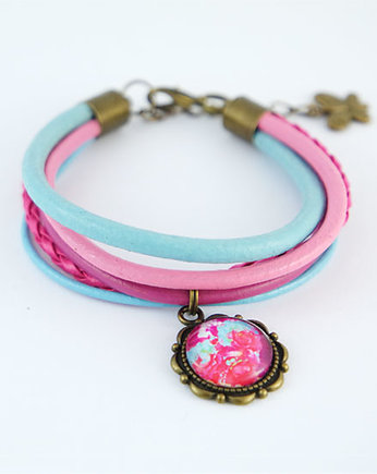 Bransoletka - Amarantowe róże - rzemienie, yenoo