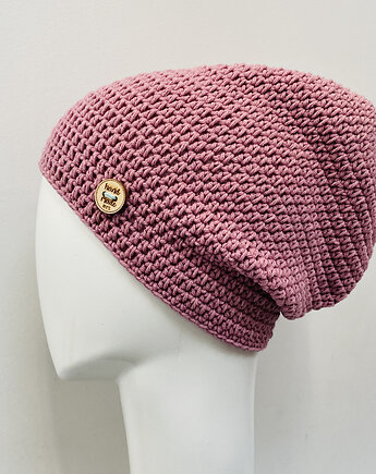 Czapka przejściowa cienka beanie smerf bawełna róż, splotomaniaa