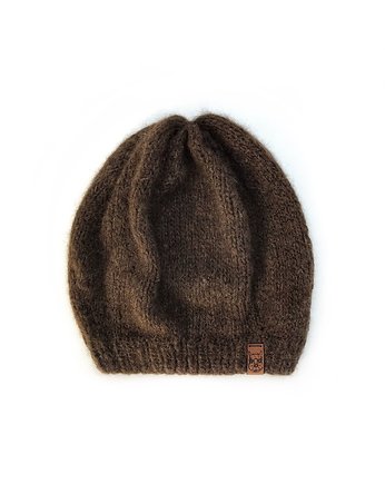 Ciemno brązowa lekka czapka beret, Holy Alpaca Knit