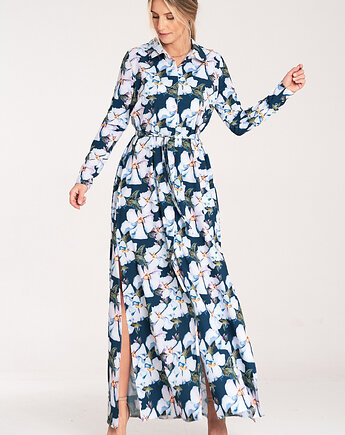 Elegancka sukienka koszulowa maxi z długim rękawem i guzikami - M1077, FIGL