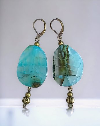 UNIKATOWE kolczyki : okazałe : agat aqua : stare złoto, kaktusia