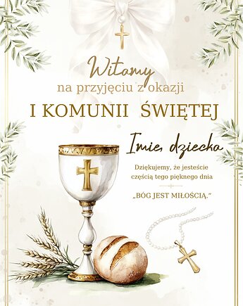 Plakat powitalny Pierwsza Komunia Święta Personalizowany  P949, TamTamTu