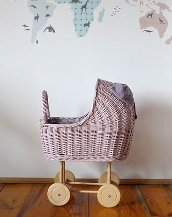 Wiklinowy wózek dla lalek   BRUDNY RÓŻ, Lilushop