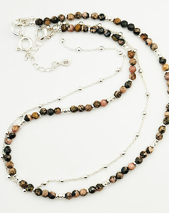 Naszyjnik z rodonitu, szaro różowy kamień  srebro, Anemon Atelier