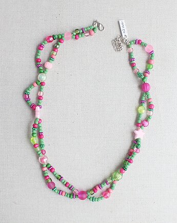 Kolorowy naszyjnik  zielony i różowy podwójny, m2k studio