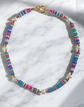 SUMMER COLLECTION naszyjnik : kolorowa lawa & perły, kaktusia