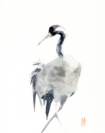 Oryginalna akwarela. Żuraw, alquadro