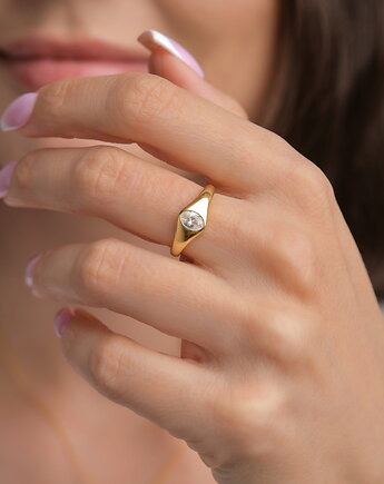 Pierścionek "Queen" z cyrkonią - srebro 925 pozłacane, Coccola JEWELLERY