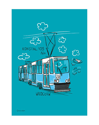 Plakat A4 Wrocław Tramwaj Konstal 105Na, Gliniana Kura