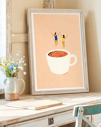 Plakat Kawa z przyjaciółką - autorska ilustracja, minimalmill