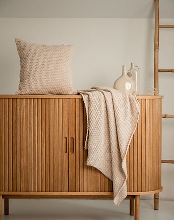 100% wełna merino- Zestaw kocyk 100x135 + poszewka na poduszkę 40x40 - beżowy, Bo.