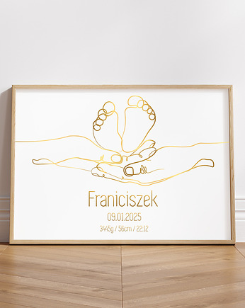 Metryczka, Plakat Line Art dla dziecka, Plakat z imieniem, chrzciny plakat, Wallie Studio Dekoracji