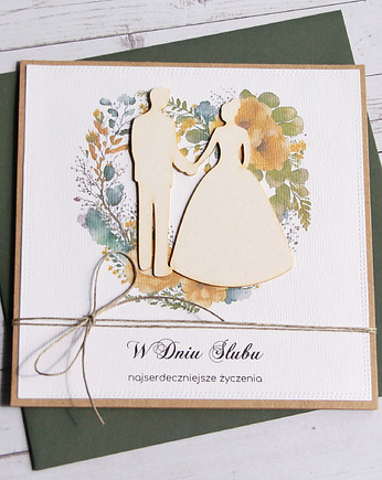 Kartka ślubna z życzeniami : żółto-zielona, kaktusia