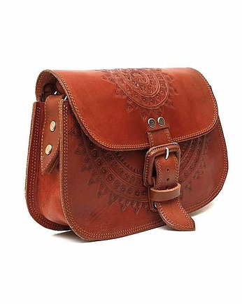 Torebka skórzana ręcznie robiona góralska Sol brązowa camelowa, SempreArte