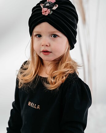 Turban welurowy MORIA dla dziewczynki na jesień i zimę czarny, Jamiks