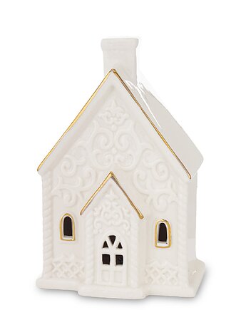 Domek ceramiczny LED 13,5x9 cm z wysokim kominem, MIA home