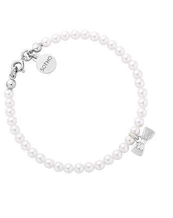 Srebrna bransoletka z białych pereł SWAROVSKI CRYSTAL z kokardką, SOTHO