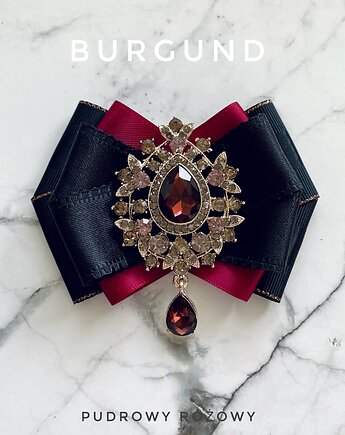Burgundowa Brosza z kryształem w kolorze wina  NEW, Pudrowy Różowy
