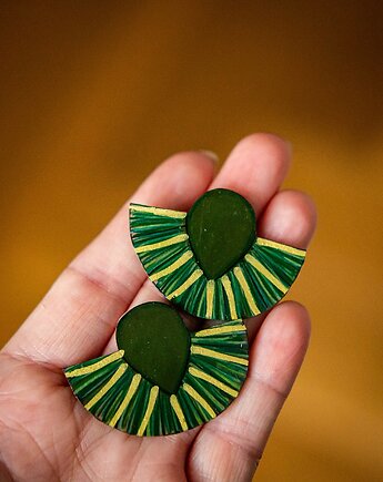 Duże  zielono złote geometryczne  klipsy, Pintura