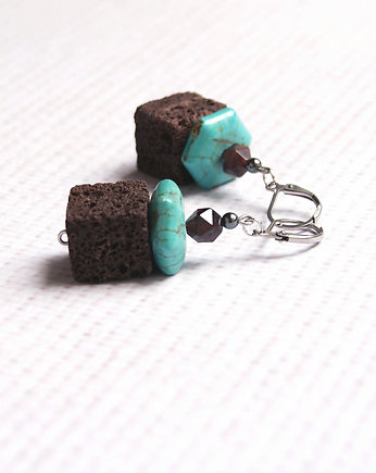 LUX. UNIKATOWE kolczyki : lawa, howlit, granat, kaktusia