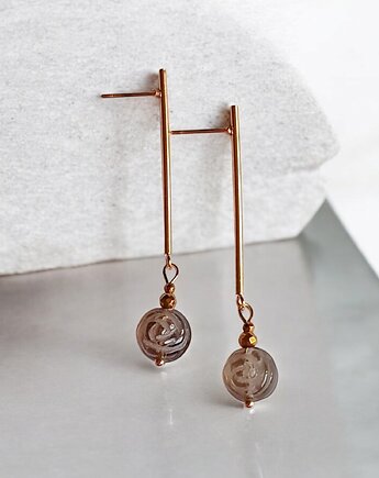 Kolczyki różyczki : RZEŹBIONY kwarc dymny : długie: wyjątkowy prezent