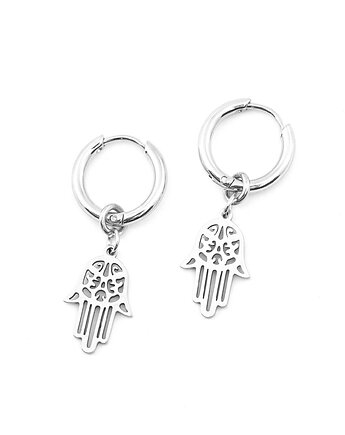 Ochronna dłoń Fatimy - kolczyki koła ze stali szlachetnej, Kulka Bransoletki