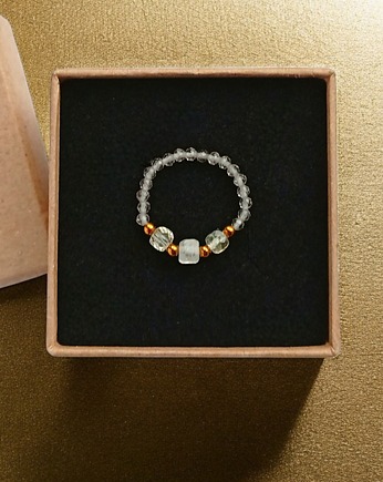 Pierścionek DOBROBYT - amulet - cytryn, kwarc dymny, kryształ górski, kaktusia