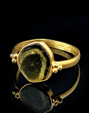 Pierścionek pozłacany baśniowy z turmalinem, Pracownia Neores