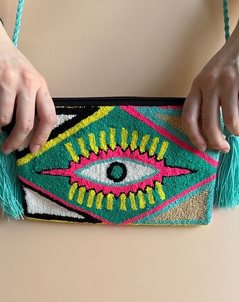 Kolorowa torebka boho punch needle oko, mezkla studio