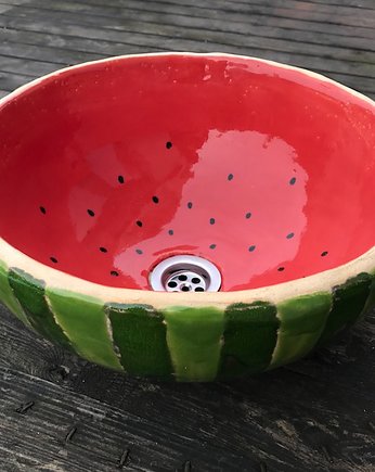 UM62 Umywalka ceramiczna, okrągła, soczysty arbuz, owoc, Dekornia
