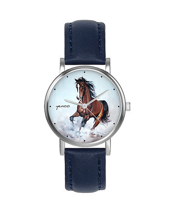 Zegarek  mały - Koń brązowy - skórzany, granatowy, yenoo
